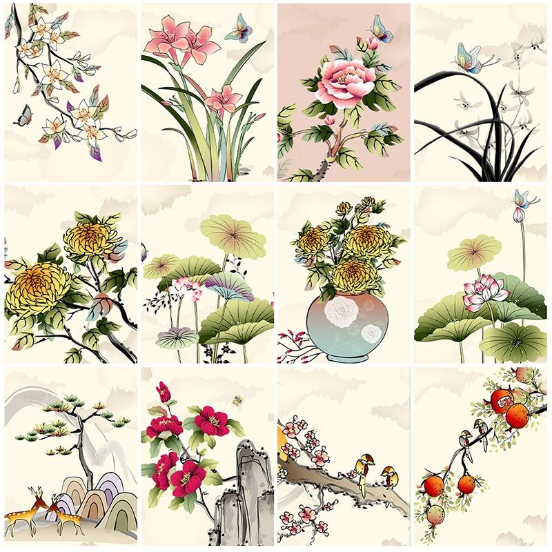 Decorative Painting Canvas Painting Ink Painting Flower Decoration Poster for Home Living Room Wall Art Decor Background