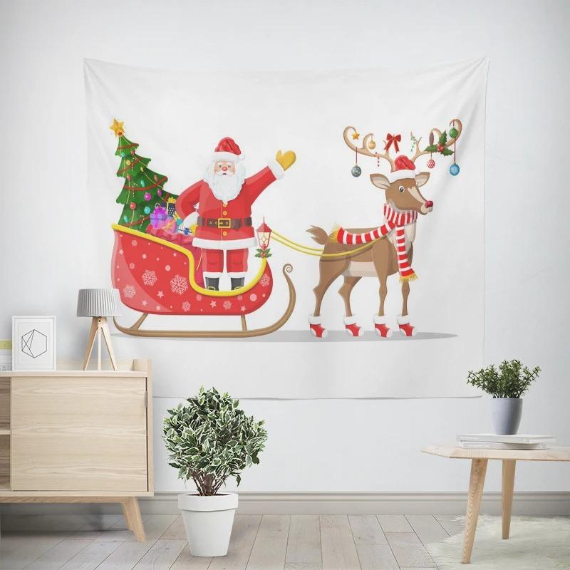 Weihnachten Neujahr Rentierschlitten Muster Wandteppich Wohnzimmer Sofa Auto Innenraum Dekowandteppich