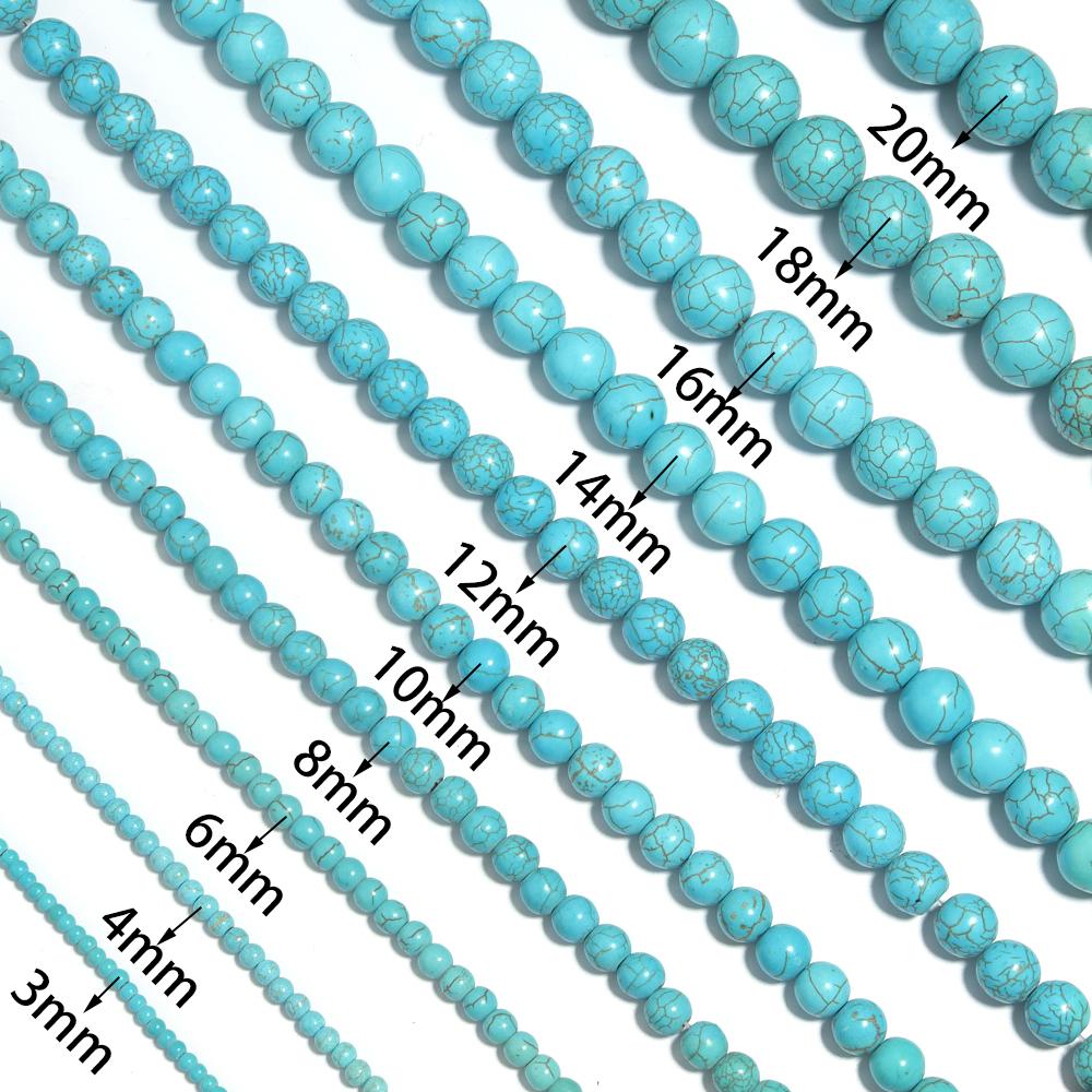 1 pramen 3 4 6 8 10 12 14 16 mm Přírodní tyrkysový kámen Kulaté korálky Modré volné korálky Pro DIY Módní náramek Náušnice Výroba