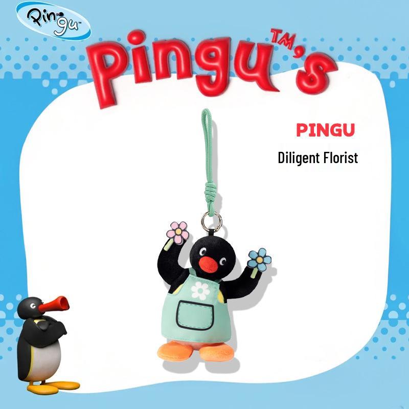 Genuine Pingu Penguin Head Tilt Plush Pendant - Cute Fish-Eating Backpack Charm Authentic with Laser Anti-counterfeit Label