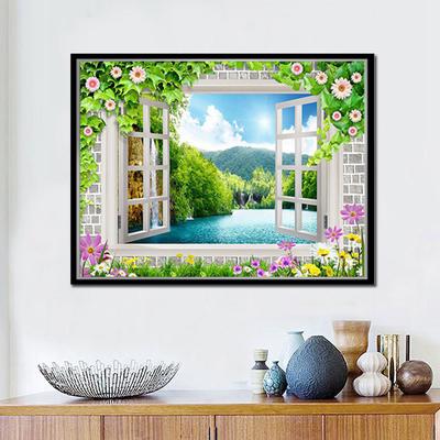 5D Diy voller runder Bohrer Diamant Malerei Landschaft Blume außerhalb Fenster Kreuzstich Hochzeit Dekor