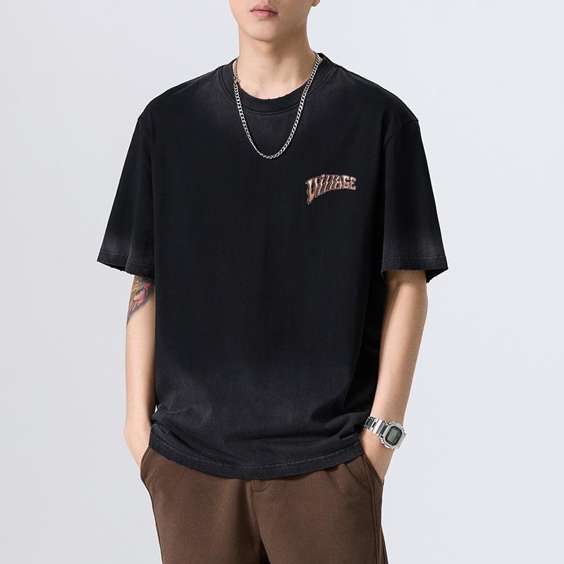 

Тяжелая выстиранная футболка с коротким рукавом для лета Новая мужская большого размера Свободная американская футболка 4XL