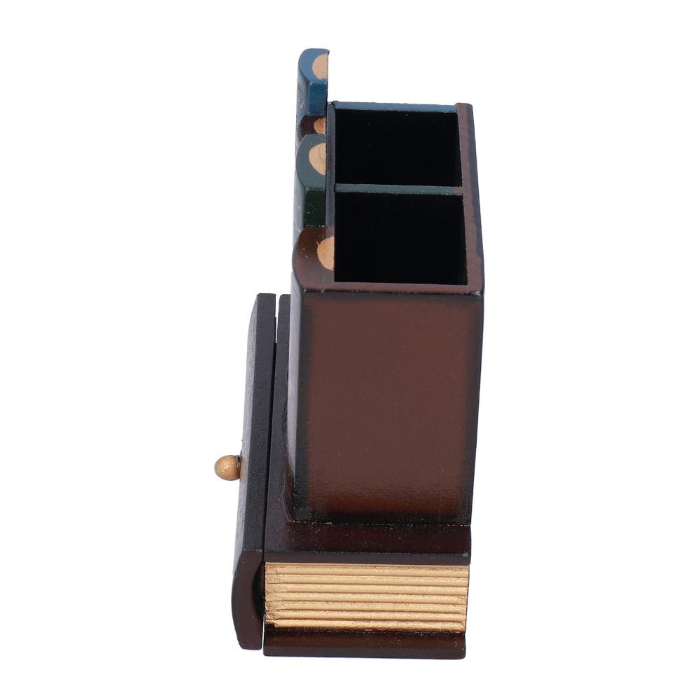 Dark Brown Desktop Stationery Organizer 5.91 X 5.31 X 2.56in Pen Storage Cup Bedroom