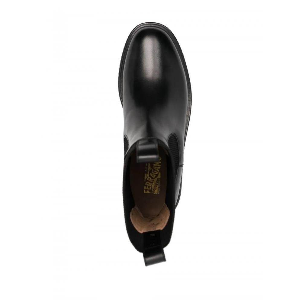 Salvatore Ferragamo Ferragamo Cleated Sole Leather Chelsea Boots Black