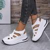 Fashion Hollow Out Wedge Heel Close Toe Gladiator Sandals Women 2025 Summer Thick Bottom Medium Heel Shoes Soft Sole Casual Shoes