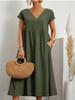 Loose Casual Cotton Linen Sleeveless V-Neck Solid Color Summer Long Dresses