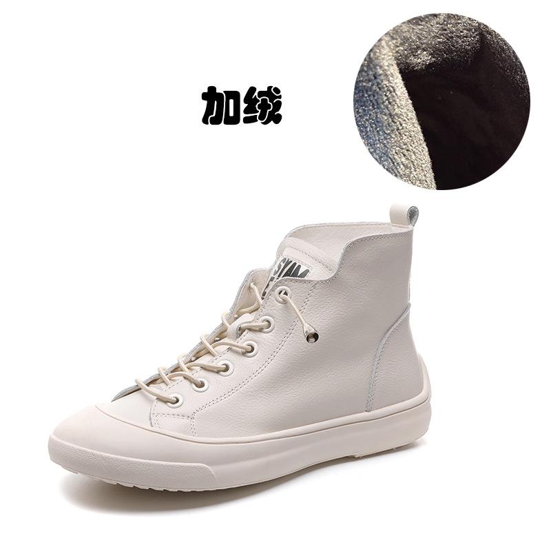 2025 spring and autumn new first-layer cowhide breathable high-top women's shoes Korean version fashion thick-soled one-pedal round-headed short boots