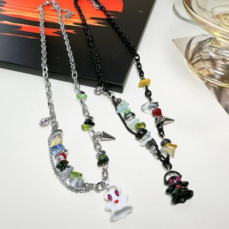Adjustable Collarbone Chain Colorful Specter Pendant Necklace Stylish Beaded Bracelet Perfect for Fashion Enthusiasts