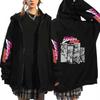 Mens Hooded Sweatshirt With JoJos Bizarre Adventure Print Fleece-Lined Oversized Streetwear Top