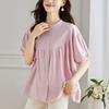 Pink Shirt for Women's Short-sleeved Summer New Loose Age-reducing Pure Cotton Top Design Chic Shirt