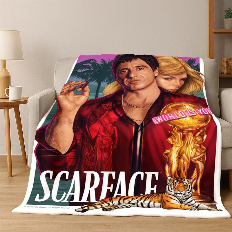 Scarface Classic Movie Tony Flannel Blanket Soft Warm Blanket Throw Blanket for Bedroom Living Room Bed Travel Picnic Gift kid