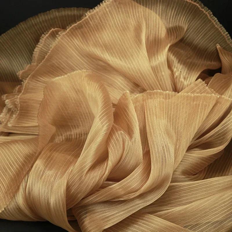 100x145cm Jasná Plisovaná Organza Látka Šít Svatební Šaty A Módní Plisované Síťoviny, DIY Tvar Pevné Designové Látky