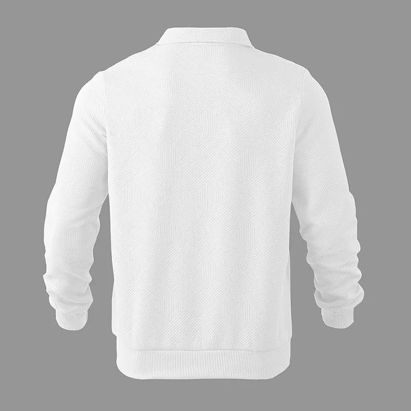 Man Hoodie Half Zip Sweater Pullover Long Sleeve Knit Top Loose Fit Geometric Pattern Casual Shirt Ribbed Cuff Hoodies