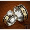 Unisex Fashion New Retro Style Ring Ethnic Style Two-color Pattern Painting Couple Set Ring Wedding Ring Whole Sale