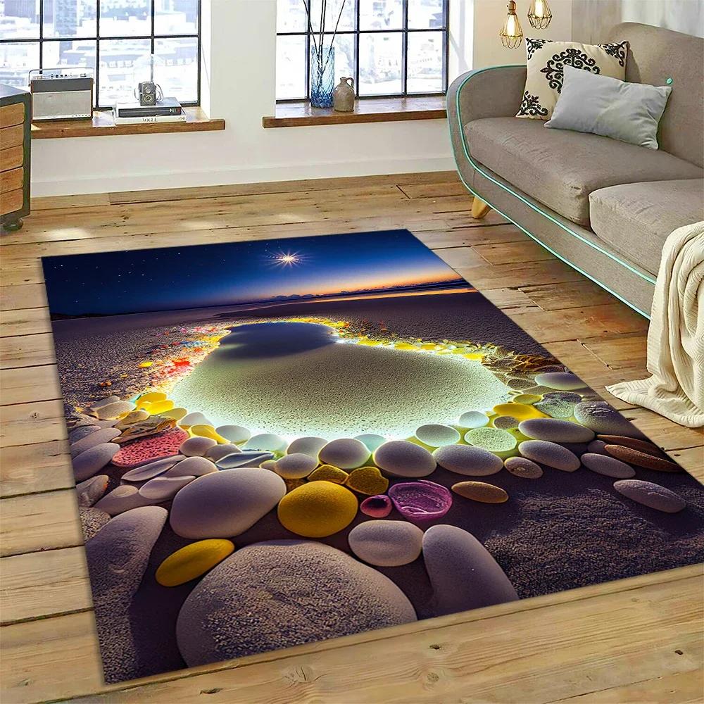 2025 New Style Colorful Pebble Rainbow Road Beach Stone Nature Carpet Rug for Living Room Bedroom Home Sofa,Non-slip Floor Mat