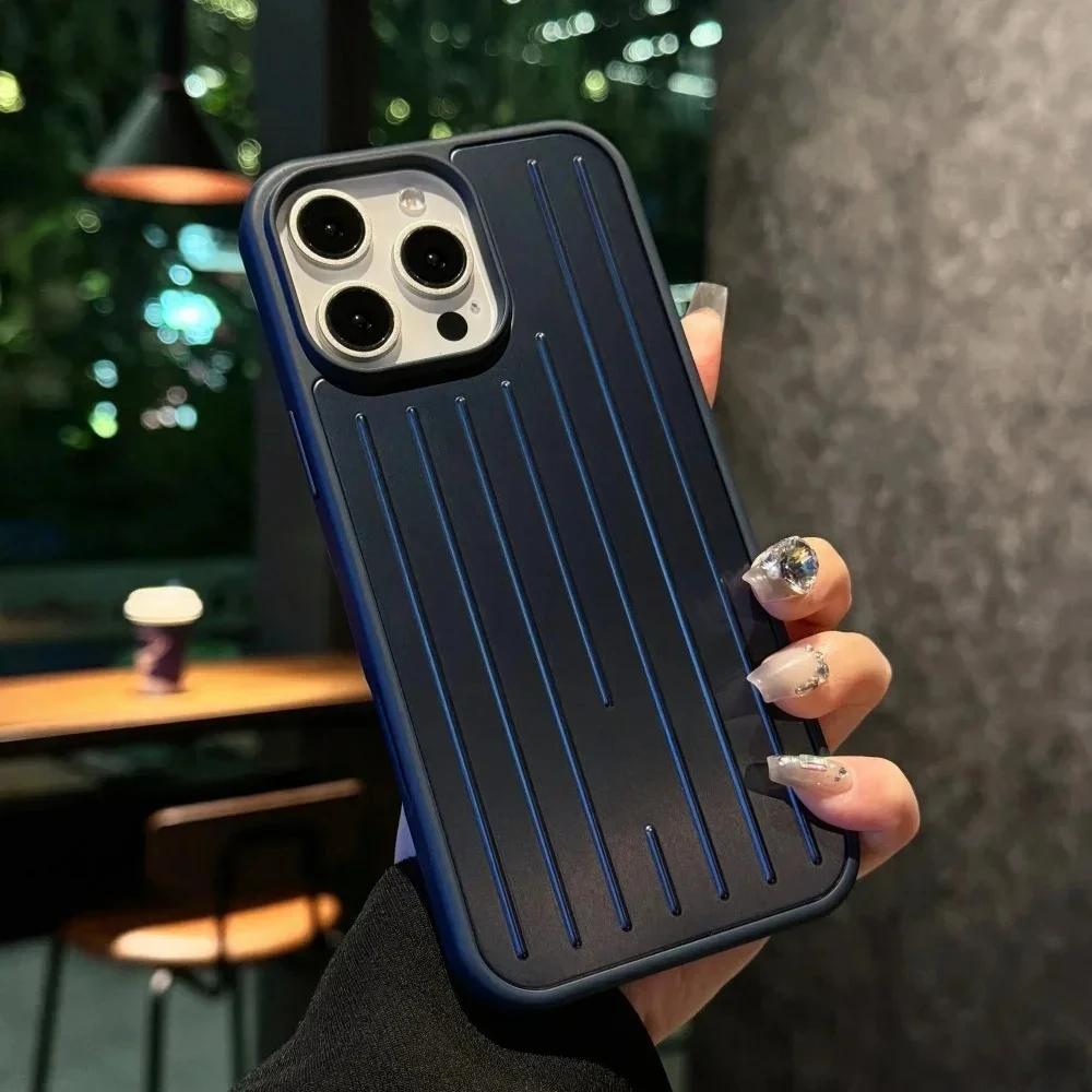 Stylový 3D vlnitý pruhovaný business kufr pouzdro na telefon pro iPhone 16 15 14 13 ProMax kryt tvrdý nárazuvzdorný kryt s krabičkou