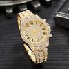 Full diamond Roman literal steel strap watch temperament business quartz watch hip hop style full diamond bracelet set men and w
