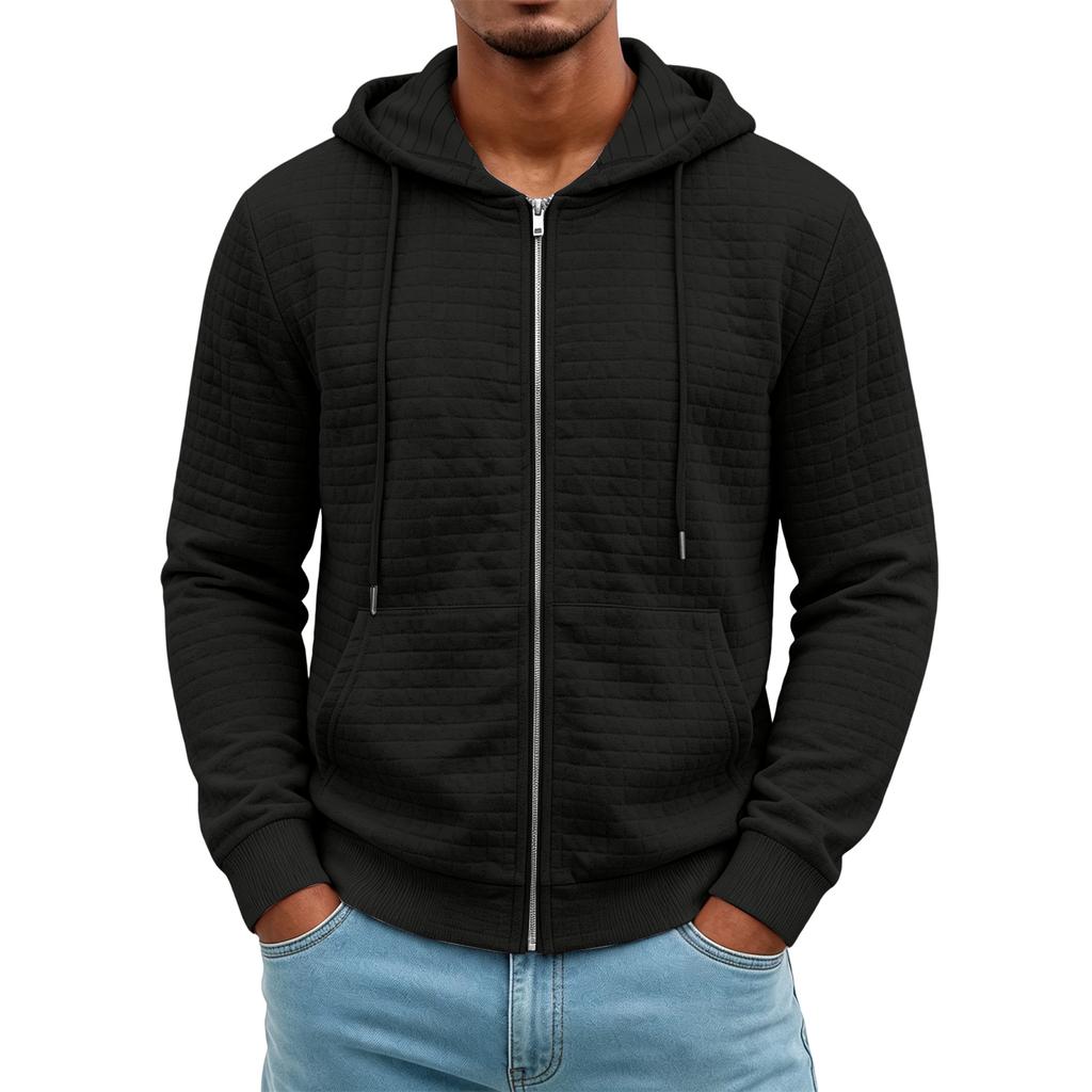 Men's Zip-Up Hooded Sweatshirt Jacket with Long Sleeves for Casual Wear
