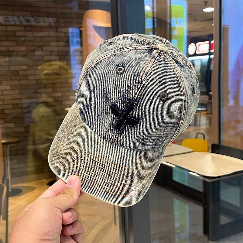 Denim Baseball Cap With Embroidered Letters Vintage Classic Design Fashion Unisex Hat For Men Women Outdoor Casual Wear