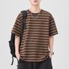 Striped Short-sleeved T-shirt for Men's Summer New Round Neck T-shirt Versatile Casual Retro Embroidery Logo