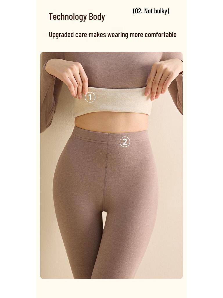 Women's Wool Silk Thermal Set: Warm Stand Collar Top & Trousers - Heat-Generating, Skin-Friendly Base Layer for Autumn/Winter.