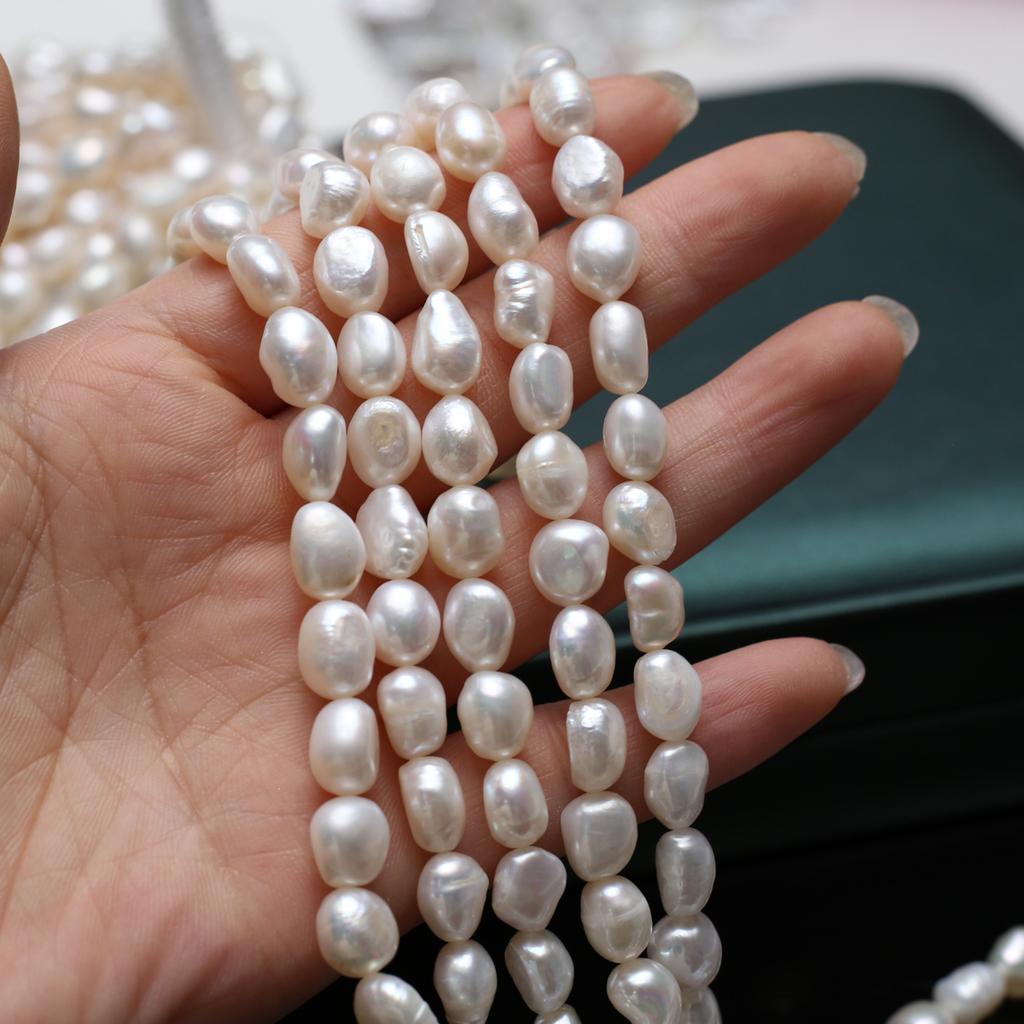 1String, White Natural Freshwater Pearls, Boho Handmade Straight Hole Pearl Beads for Jewelry Making DIY Necklaces Crafts (Beads 8-9mm, Length 36cm)