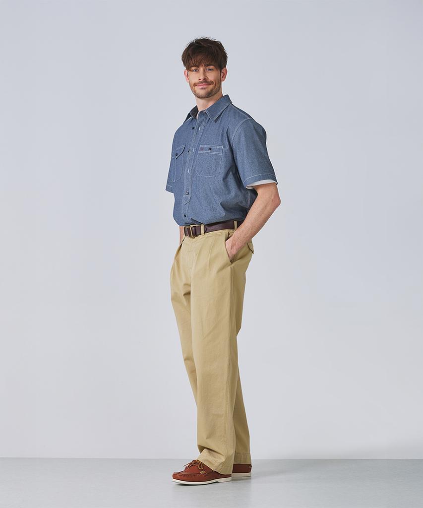 Geonjiulleunseu Chambray Work Short Sleeve Shirt - Deep Blue