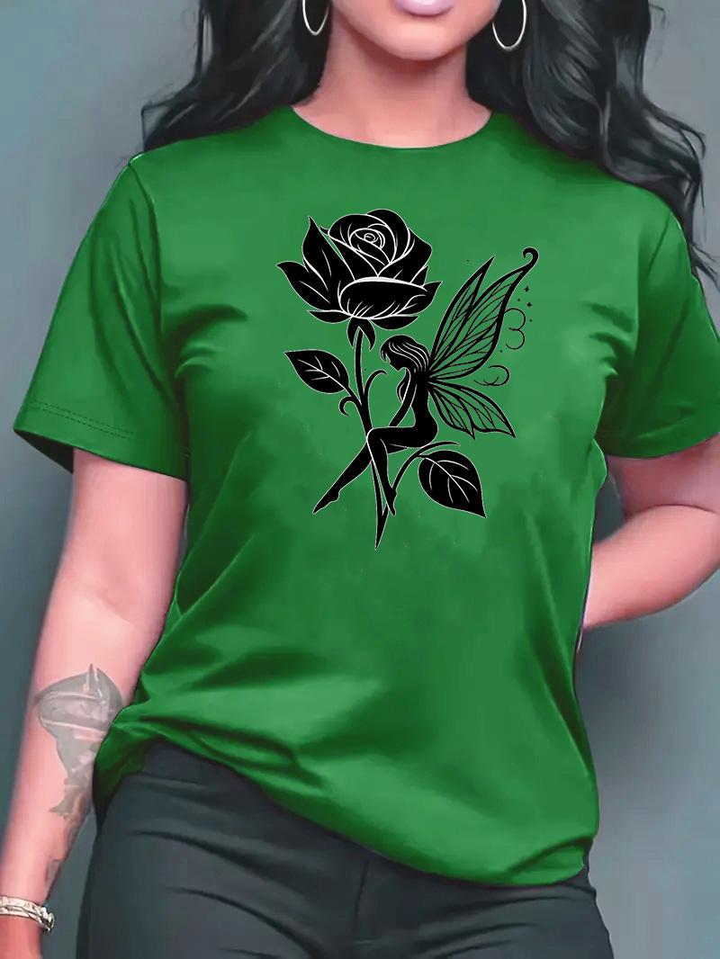 

Summer Retro Rose Elf Pure Cotton Printed Unisexs and Womens Round Neck Tshirt New Fashion Trend Casual Short Sleeved Shirt 3XL