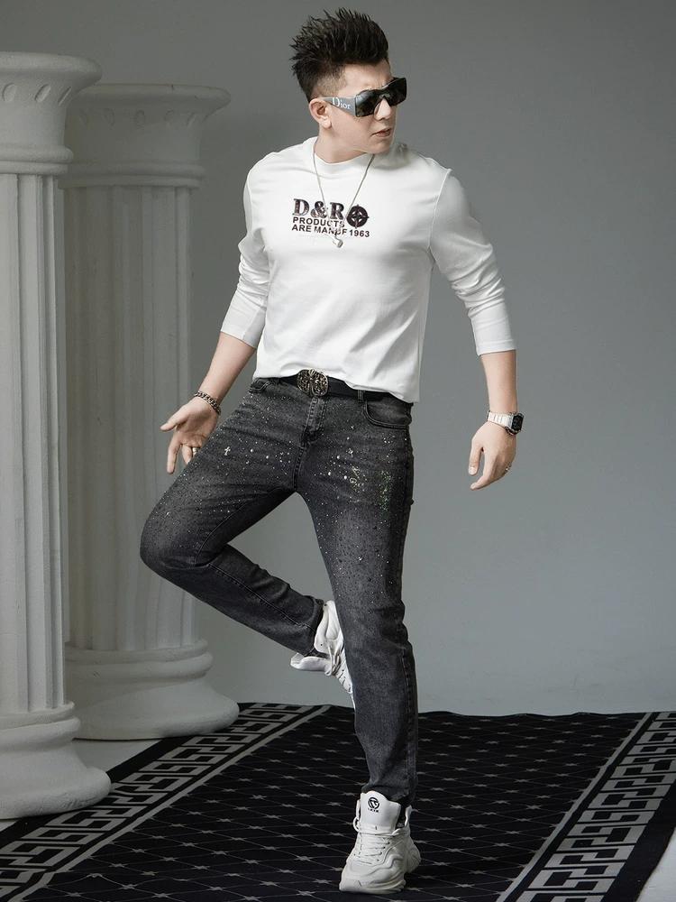 European Style 2025 New Autumn Trendy Brand Letter Print Round Neck Long Sleeve T-Shirt Men's Casual Top