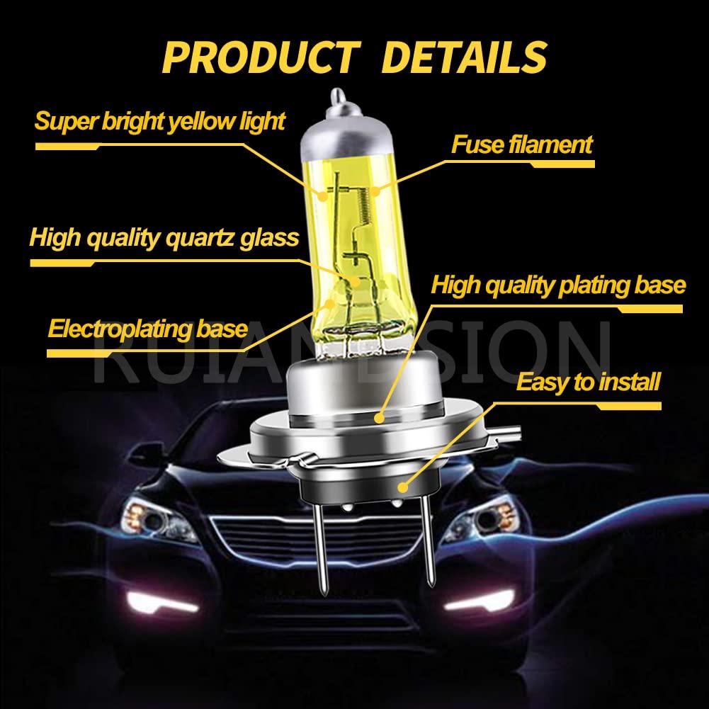 Ruiansion 2pcs H7 Halogen Headlight Bulb Fog Lamp 100W 24V Yellow Bulb