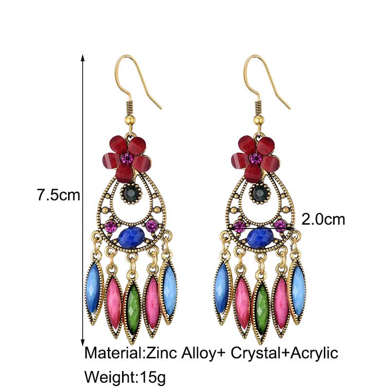 Bohemian Jewelry Earrings For Women Acrylic Flower Tassel Crystal Wedding Earings Ethnic Geometric Earrings Pendientes Mujer
