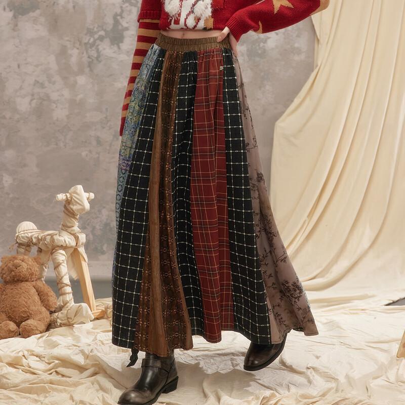 

UNIFREE Retro Striped A-Line Midi Skirt M