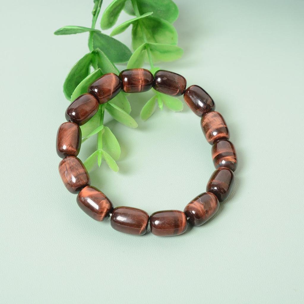 Natürliches Gelbes & Rotes Tigerauge Fassperlen Armband für Männer & Frauen mit Einzelschlaufe