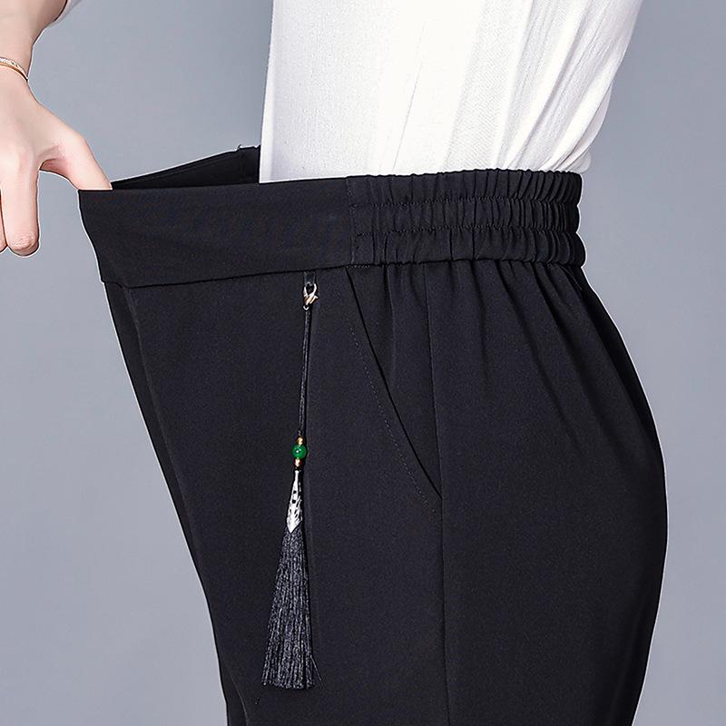 Spring/Summer High-Waisted Straight-Leg Pants for Middle-Aged Women, 45-60, In Solid Colors