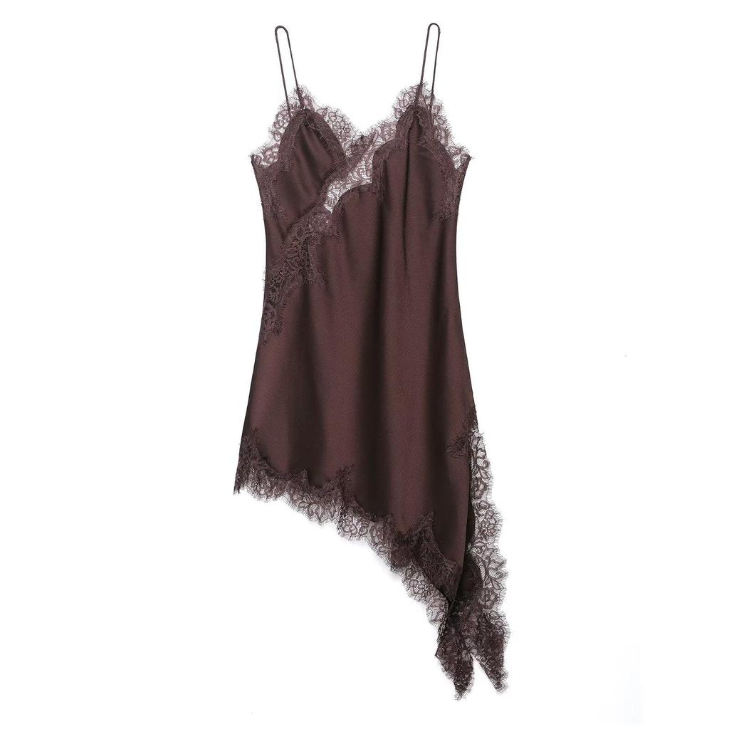European & American Women's Lace Patchwork Satin Camisole Dress - New Hot Style Fashion