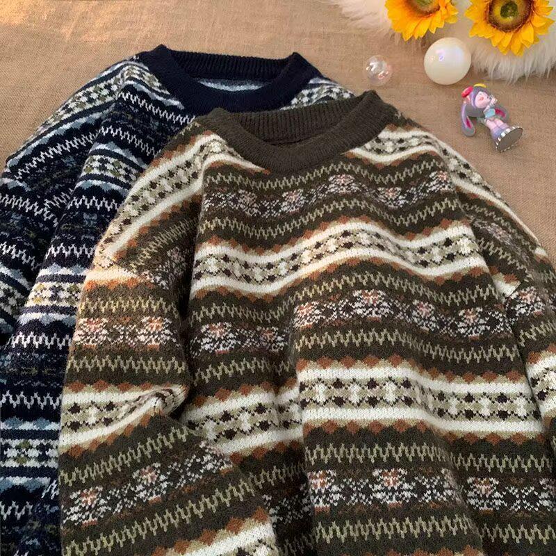 

Men s Color Block Striped Sweater - Autumn/Winter Loose Long Sleeve Crew Neck, Couple Trendy Style XL