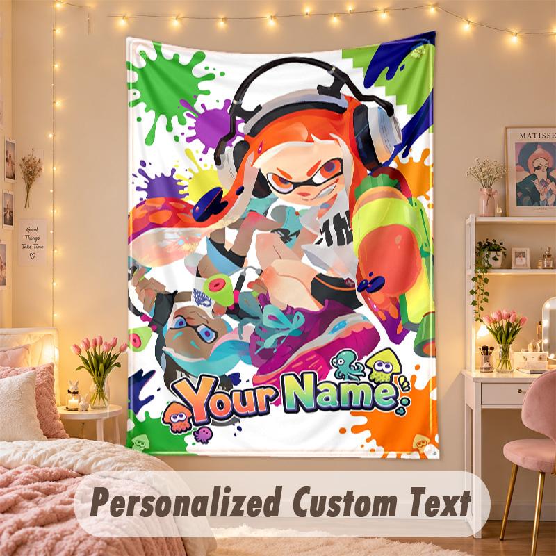Custom Personalized Tapestry,Splatoon Print Custom Name Text Wall Art Hanging for Bedroom