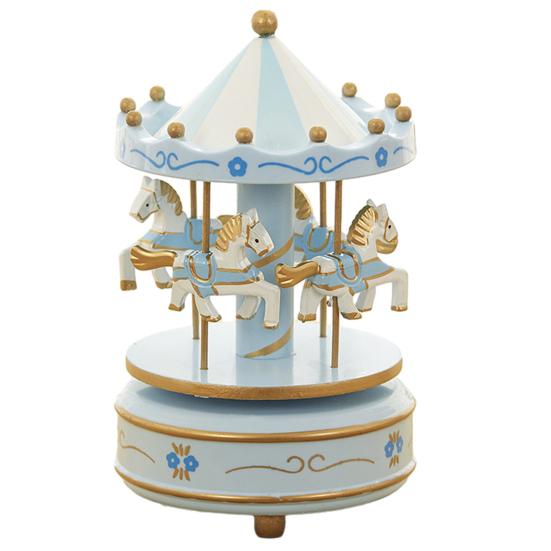 Miniature Horse Carousel Wooden Music Box with Rotating Merry-Go-Round Horses, Wind-Up Musical Figurine Nursery Decor for Baby Room Home Decor,