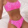 New Women's Triangular Halter Bikini Swimsuit Gathers Sexy Swimsuit Leopard Print Cover