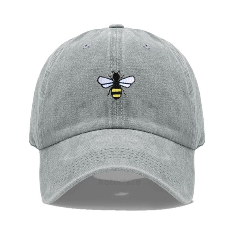 Washed Cotton Honeybee Embroidery Baseball Caps For Men Women Dad Hat Adjustable Snapback Cap Dropshipping