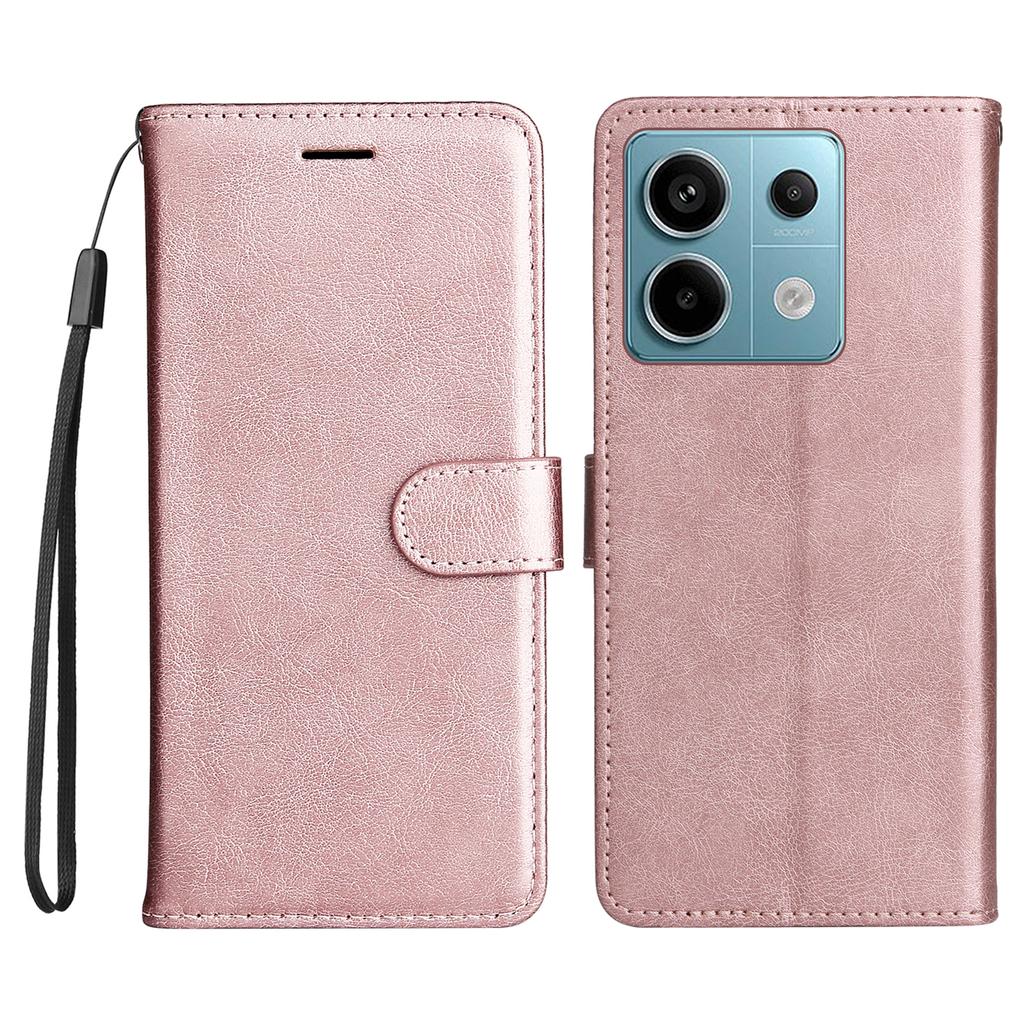 For Xiaomi Poco X6 5G/Redmi Note 13 Pro 5G Case Solid Color Leather Mobile Cover Wallet Stand with Strap