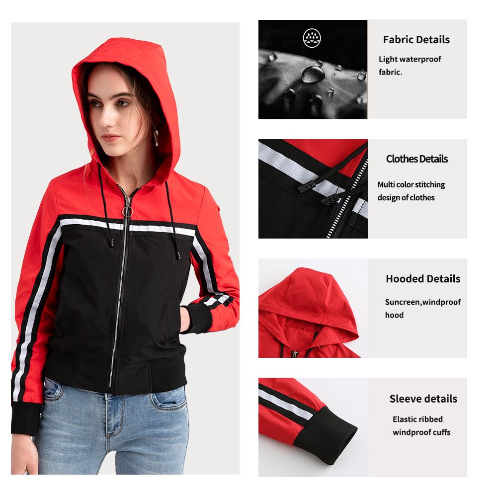 Women’s Jackets Drawstring Hooded Long Sleeve Windcheaters Zip Up Light Weight Trench Coat Windproof Outdoor Hiking Running Sports Outer Wear