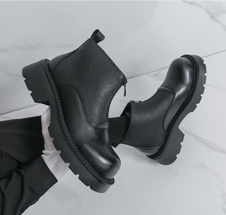 Men's Plus Size High-top Thick-soled Leather Boots, Pointed Toe with Zipper - Autumn/Winter 2025 Collection