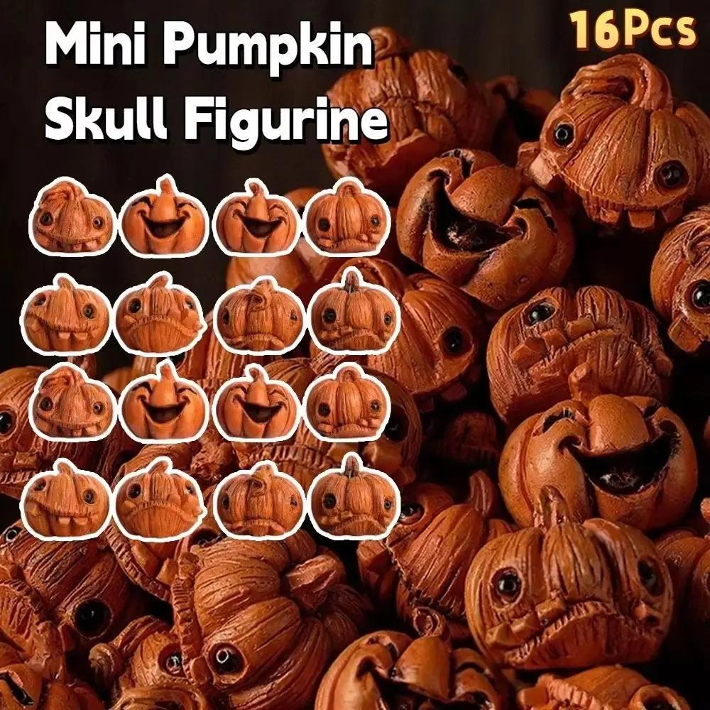 16Pcs Resin Halloween Skull Pumpkin Miniature DIY Craft Halloween Pumpkin Decorations Creative Halloween Pumpkin Figurine
