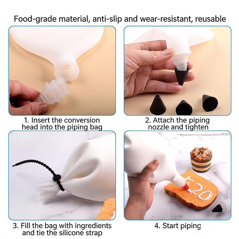 4-Head Piping Tip Set Silicone Chocolate Butter Piping Pen Piping Bags Piping Bottles Writing And Baking Tools