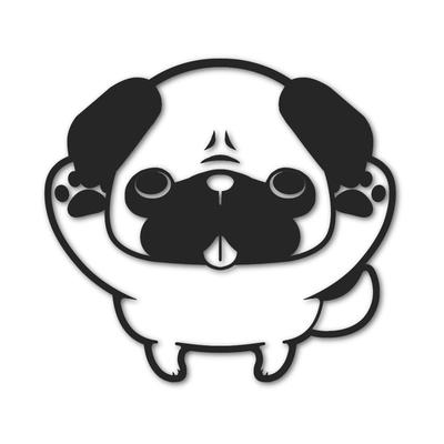 Tamiya Dog Pug Cutting Sticker Weatherproof Waterproof Japanese Sticker Bike Car Sticker Pug (Black)