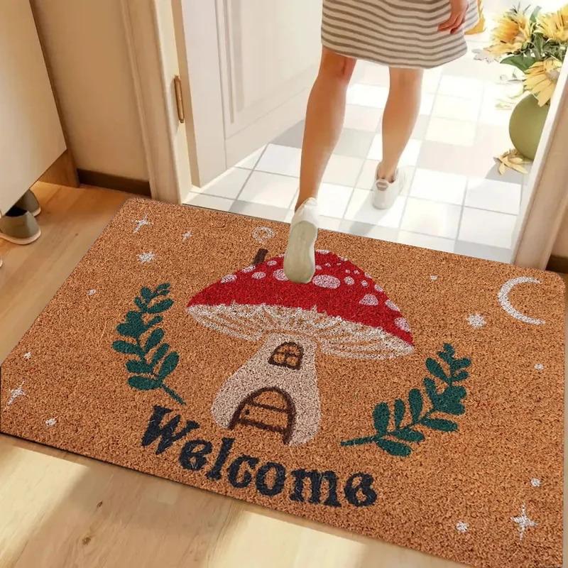 VIKAMA Vintage Floral Welcome Doormat Anti-Slip Indoor and Outdoor Entrance Rug Kitchen Living Room Mat Home Decor