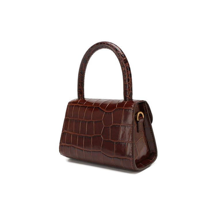 By Far Mini Series Vintage Crocodile Pattern Flap Leather Shoulder Crossbody Tote Bag Women bags Brown 18FWMINANEDSMA