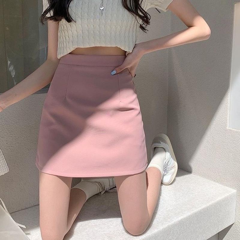 

Корейская ретро юбка А-силуэта из смесовой шерсти с высокой талией для женщин - Осень/Зима Облегающий бедрам стройнящий дизайн Pink 9835#