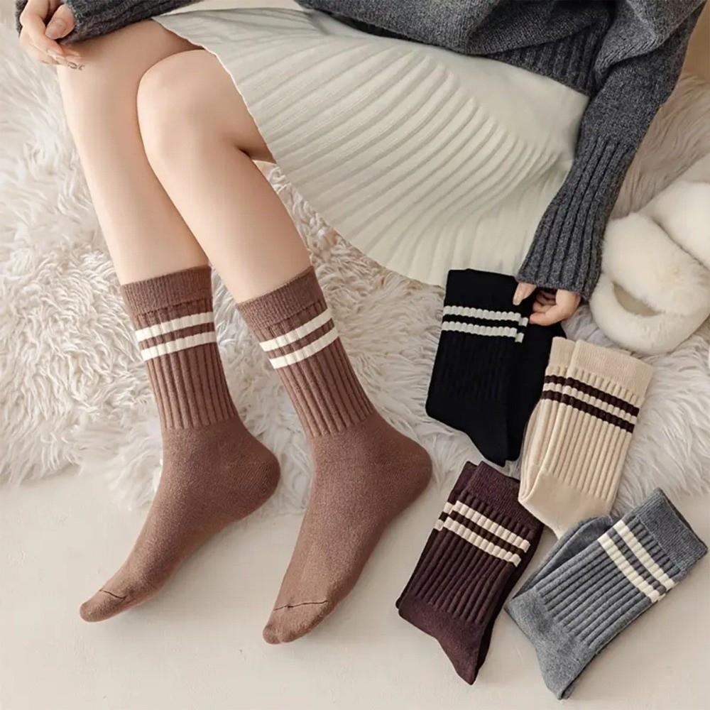 5paris Elastic Stripe Socks Soft Calf Socks Preppy Style Cotton Socks Lady
